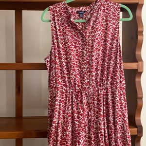 Chaps Sleeveless Cotton Red /White Floral Dress. Drawstring waist. Fit/Flare